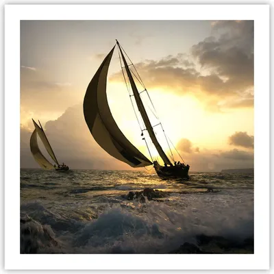 Produktbild von Poster - Poster ohne Rahmen - Schiff Sonnenuntergang Sonne Landschaft - 60x60 cm - Wand Bild - Wanddeko - Wandbilder - Kunstposter - Wandposter - Bilder - Kunstdruck - Wandbild - P2XAC60x60-3158