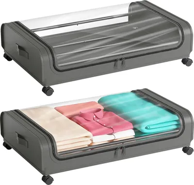Produktbild von Unterbettlagerung mit Rollen - 48L Organisationsboxen für Kleidung, Schuhe und Spielzeug