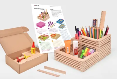 Produktbild von Schreibtischorganizer aus Buchenholz-Holzstäbchen | Komplett Bastelset