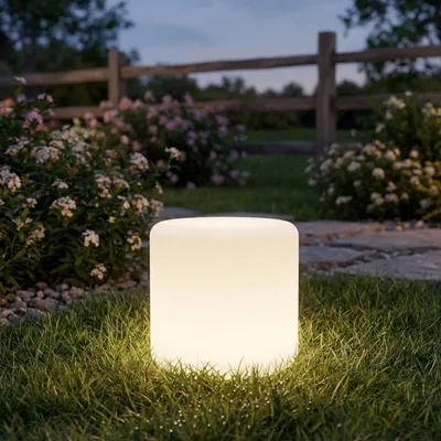 Produktbild von Moderne LED Solar Zylindrische Tischlampe & Gartenleuchte mit Erdspiess, RGBW Farbwechsel, USB aufladbar, IP44 wetterfest - ideal für Ihren Garten