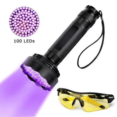 Produktbild von Verbesserte 100-LED-Taschenlampe, schwarzes UV-Licht, UV-Taschenlampe mit Schutzbrille