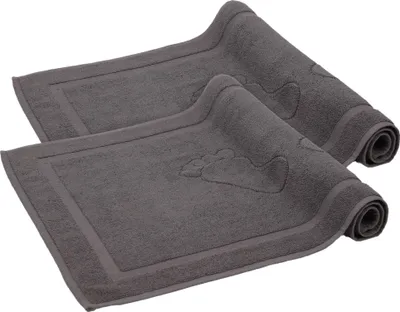 Produktbild von Komfortec Badvorleger Set 2 Teilig, Frottee Duschvorleger, Waschbar Duschmatte & Badteppich, 800 g/m² &100% Baumwolle, Saugfähig & Schnelltrocknend, 50 x 80 cm, Anthrazit Grau