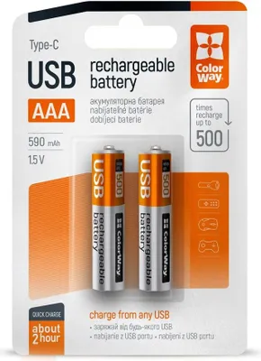 Obrázek produktu pro Colorway nabíjecí baterie AAA 590mAh/ USB-C/ 1.5V/ 2ks v balení