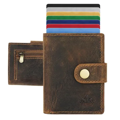 Produktbild von Slim Wallet Geldbeutel Braun Münzfach RFID-Schutz Leder Börse Mini Geldbörse