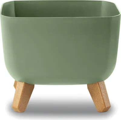 Image de Prosperplast Gracia Square Pot de fleurs avec pieds amovibles incl. insert pour l'intérieur et l'extérieur Pot de plantes carré en plastique résistant aux UV 29x29x22cm vert terre