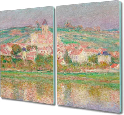 Produktbild von Coloray Herdabdeckplatte 2x30x52 cm Schneidebrett Kochplattenabdeckung Küchenbrett Hackbrett - Vetheuil Monet Sonnenuntergang