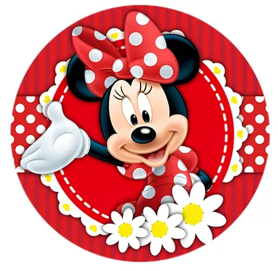 Zdjęcie produktu dla Okrągły dywan czerwony 120 cm - Myszka Minnie i stokrotki