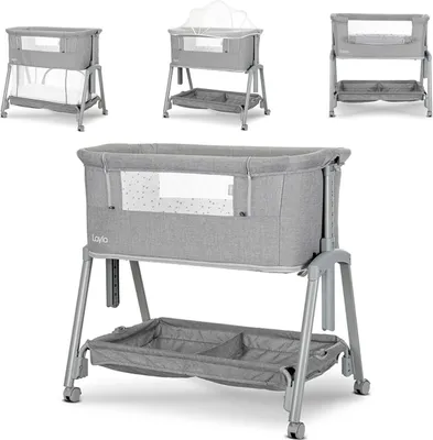 Produktbild von Lorelli Beistellbett Layla 2 in 1 Moskitonetz, Matratze, faltbar, Räder, Korb grau