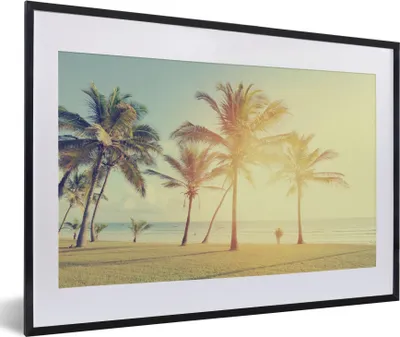 Produktbild von MuchoWow® Gerahmtes Poster Meer - Palme - Sommer - Sonne - Strand 60x40 cm - Poster mit Schwarzem Bilderrahmen Wandposter Rahmen Foto Bilder - Schlafzimmer - Plakat in Rahmen - Drucken