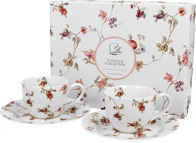 Image de DUO FLORAL Lot de 2 tasses à espresso 90 ml SAFA avec soucoupes, New Bone China Porcelaine