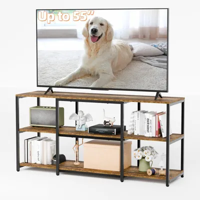 TV-Lowboard 125 cm, 3 Ebenen, offene Aufbewahrung, für 40-55 Zoll, braun