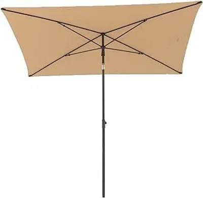 A rectangular patio umbrella is shown against a white background.