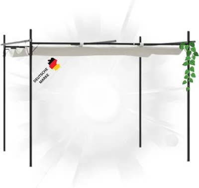 Produktbild von DELUKE® Terrassenüberdachung mit Schiebedach OLIMP | Creme 295x292x230cm | Pergola Garten Pavillon Rankhilfe Sonnenschutz Gartenpergola Gartenpavillon mit Sonnendach