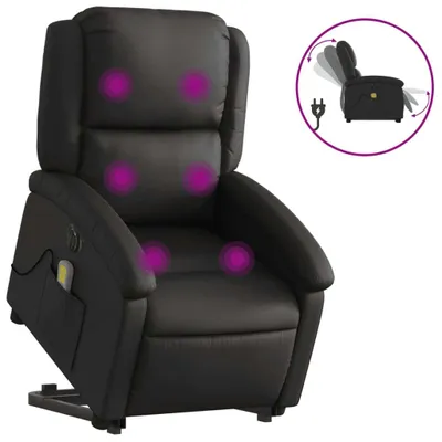 Produktbild von Massagesessel mit Aufstehhilfe Elektrisch Schwarz Echtleder