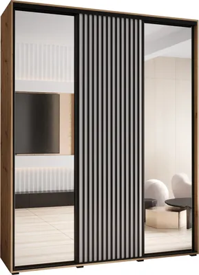 Produktbild von MEBLE KRYSPOL Sapporo 2 Schrank mit 3 Schiebetüren  - 205,2x190x45 cm - Artisan Weiß Schwarz