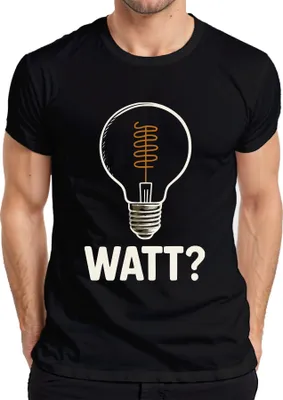 Obrázek produktu pro WATT? Žárovka Elektrikář Dárek Vtipné Elektřina Humor Retro Pánské tričko, černá, L