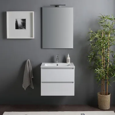 Immagine prodotto di Mobile bagno sospeso con lavabo 60cm e cassetti bianco lucido | Benaco
