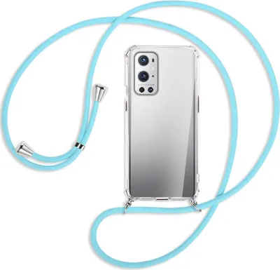 Produktbild von Handykette Backcover-Schutzhülle mit Band (Metall silberfarben) für OnePlus 9 - himmelblau