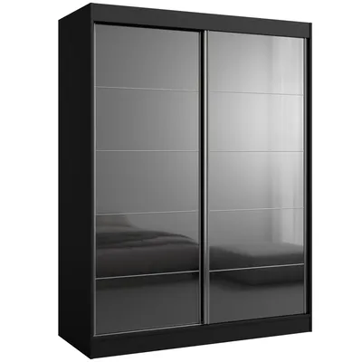 Kleiderschrank zum Schlafzimmer für Kleidung mit lacobel, Höhe: 200cm, Breite: 150 cm, Schwarz