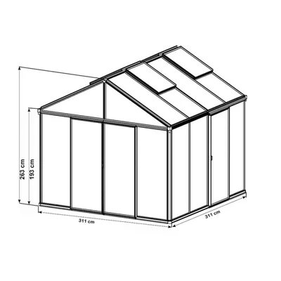 Produktbild von GFP Gewächshaus Asteria 22 Light 311x311 cm mit integriertem Fundament 12 mm Doppelstegplatten, Farbe Anthrazit