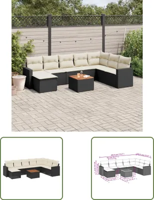 Produktbild von The Living Store 9-tlg. Garten-Sofagarnitur mit Kissen Schwarz Poly Rattan