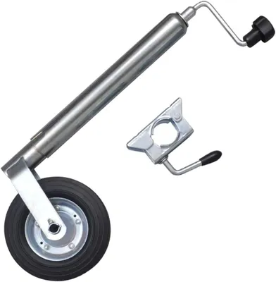 Produktbild von Stützrad bis 150 kg mit Klemmhalter, 48 mm verzinkter Stahl, höhenverstellbar von 53 bis 75 cm, 200 mm Vollgummirad für Anhänger und Wohnwagen