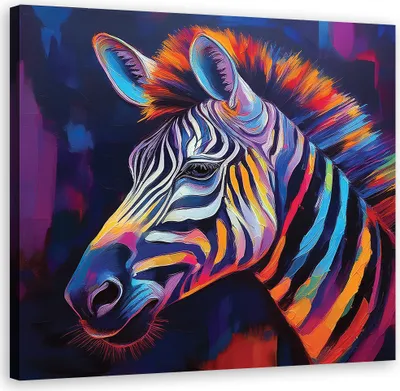Produktbild von Leinwandbild Zebra Tier Pop-Art 60x60 Feeby Bunt bild für die wand bereit zum aufhängen