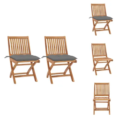 Produktbild von vidaXL Gartenstühle 2 Stk. mit Grauen Kissen Massivholz Teak -  Gartenstühle