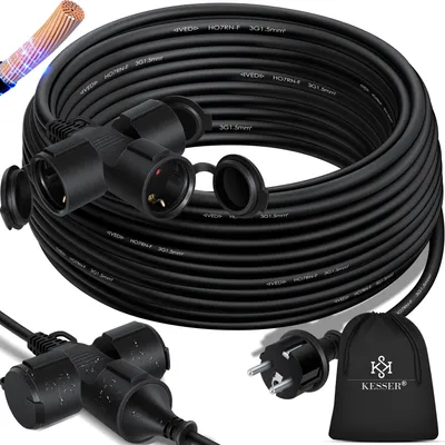 Produktbild von KESSER® Verlängerungskabel mit Schutzkappe Outdoor - für Innenbereich Außenbereich - Verlängerung Stromkabel – 230 V IP44 - Schutzkontakt Baustellenkabel Schutzkontaktstecker