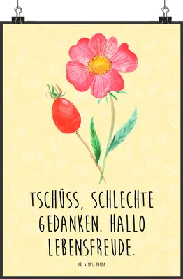 Produktbild von Mr. & Mrs. Panda Bild Blume Hagebutte DIN A2 - Gelb Pastell - Geschenk, Lebensfreude, wanddruck, Schlechte Gedanken, wanddeko, drucke, Kunstdruck, Garten, Wandbild