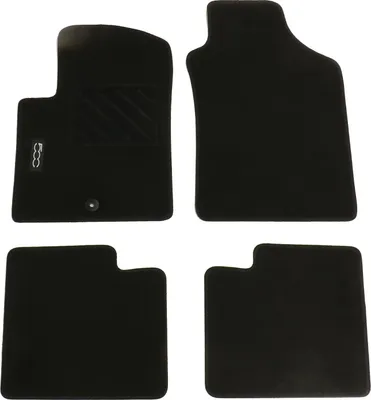 Four black car floor mats arranged on a white background.