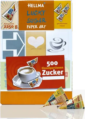 Immagine prodotto di Hellma Lucky Sugar Paper Art piramidi di zucchero 500 x 4,5 g zucchero porzionato