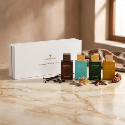 Obrázek produktu pro Swiss Arabian Shaghaf Mini dárková sada – 4x25 ml / Tonka – Royale – Vanilkové karamely – Jantarová infuze