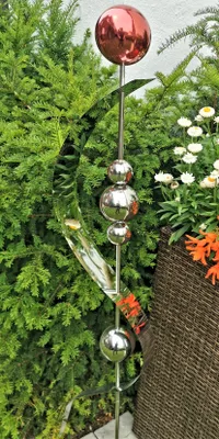 Produktbild von Skulptur Merkur rot poliert Edelstahl 150 cm Beetstecker Gartenstecker Rosenkugel
