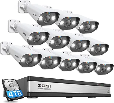 Produktbild von ZOSI 5MP Überwachungskamera Set, 12X 5MP PoE IP Outdoor Kamera mit 16CH 4TB PoE NVR, 2-Wege- Audio, Farbnachtsicht, Personenerkennung