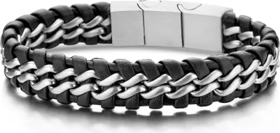 Produktbild von Frank 1967 Leather 7FB-0273 Leren armband met edelstalen sluiting - 21 cm - Zwart