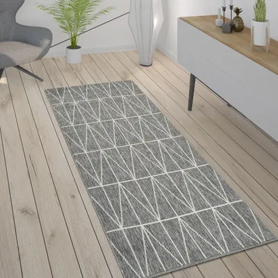 Produktbild von Outdoor Teppich Geometrisch Balkon, Terrasse schmutzabweisend Grau Rechteckig 80x150 | 100% Polypropylen, Rücken aus Polypropylen | pflegeleicht