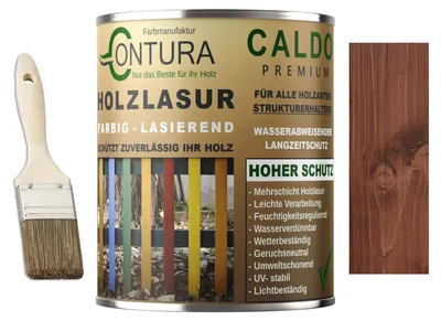 Produktbild von Contura Holzlasur Langzeitschutz Lasur + Pinsel Holz Außen Dauerschutzlasur Holzfarbe - 750ml. + Pinsel / Kastanie / Braun - 10.27