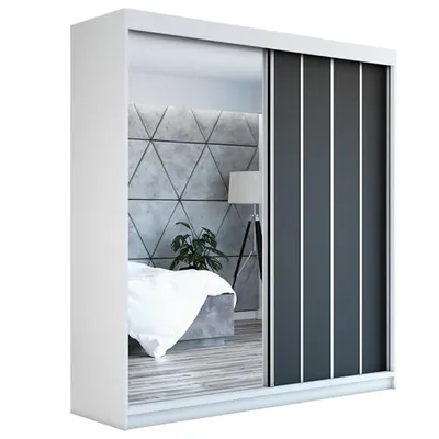 Produktbild von Schwebetürenschrank, 2-türig Schrank mit Spiegel! Moderne Garderobe für Kleidung. Verschiedene Farben (Weiß, Schwarz, Somona) Kleiderschrank VIGO 180 cm