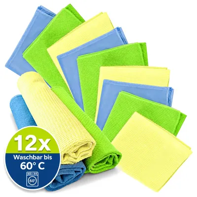 Produktbild von com-four® 12x Mikrofasertücher - Putztücher für Fenster, Glas, Spiegel, Haushalt