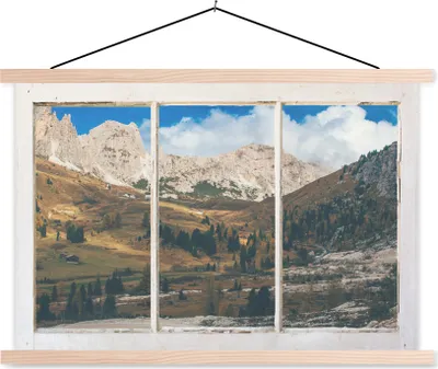 Produktbild von MuchoWow® Textilposter Aussicht - Natur - Berge 60x40 cm mit holzfarbenen Rahmen - Bilder