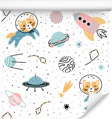 Produktbild von 10m VLIES TAPETE Rolle Kinderzimmer Katze Astronaut Kosmonaut Planeten Rakete Sonnen Sterne Kosmos Sternbild XXL