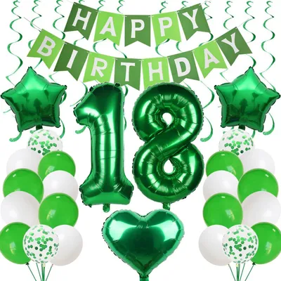 Produktbild von Luftballons 18. Geburtstag Grün Set mit Girlande & Zahl 18