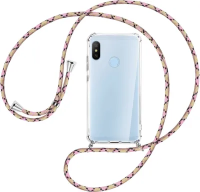 Produktbild von Handykette Backcover-Schutzhülle mit Band (Metall silberfarben) für Xiaomi Mi A2 Lite - rosa Karo