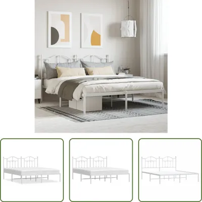 Produktbild von The Living Store Bettgestell mit Kopfteil Metall Weiß 160x200 cm