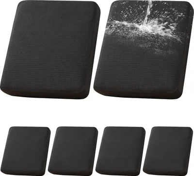 Produktbild von 6er-Set Terrassen-Kissenbezüge für draußen/drinnen , 100% wasserdichter Outdoor-Sitzkissen Schonbezug für Terrassenmöbel Sektionalsofa,Schwarz