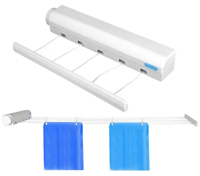 Wäscheleine, ausziehbar, 3,75 m, 5 Seile, 8 kg, Wandmontage