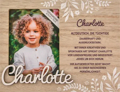 Produktbild von Personalisierter Bilderrahmen für Erwachsene, Kinder, Babys in Holzoptik mit Spruch -Bilderrahmen Charlotte