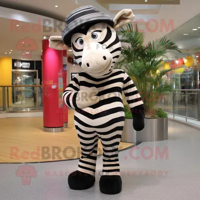 Produktbild von Zebra REDBROKOLY Maskottchen Kostüm figur bekleidet mit Jeggings und Hüten