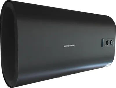 A black electric boiler is shown in a studio setting against a white background.